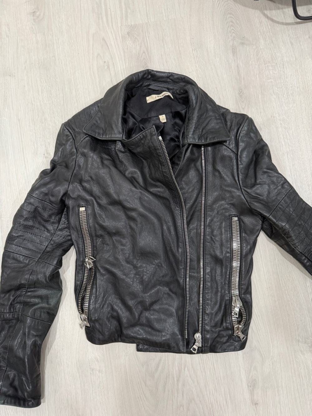 J Brand Black Leather Moto Jacket with Silver Hardware